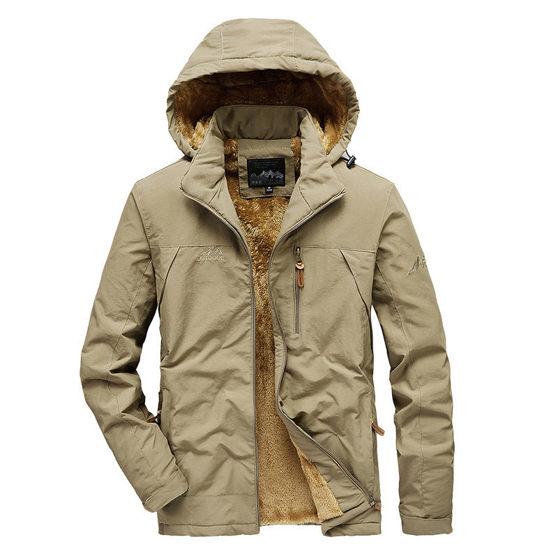 Men's thermo-hybrid hooded jacket with continuous teddy fleece lining and water-repellent outer shell Chichicherry