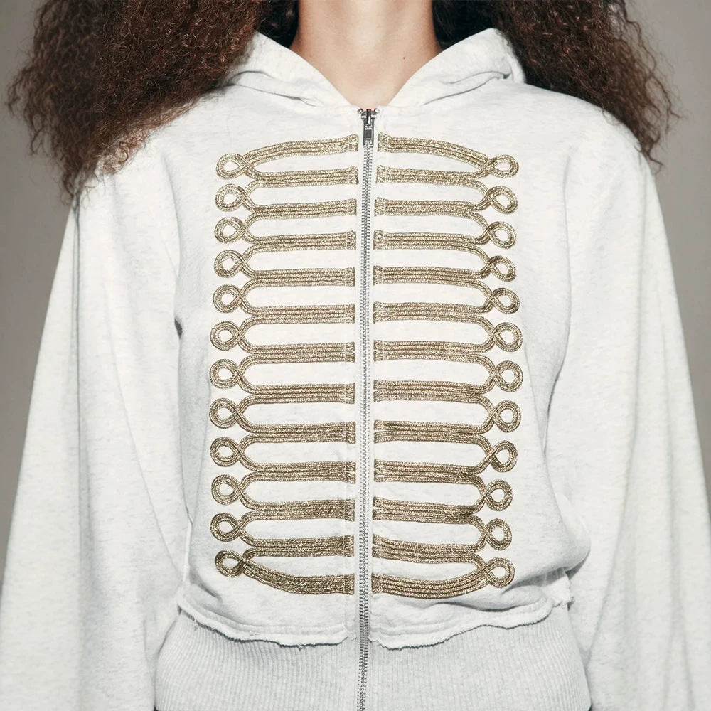 Women's cropped hoodie sweatshirt with gold parade ribbon embroidery Chichicherry