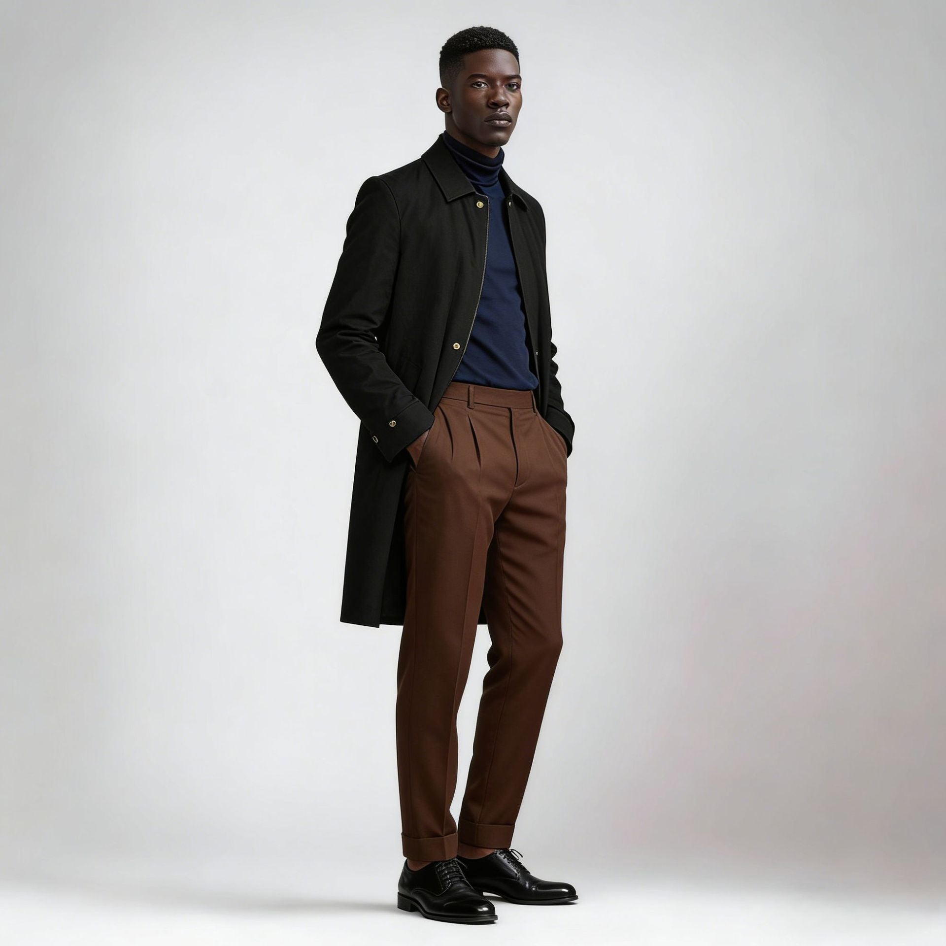 Men's classic knee-length coat with concealed button placket Chichicherry