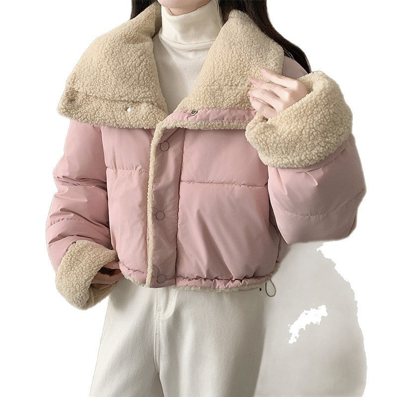 Women's short padded jacket with high-closing shawl collar and teddy cuffs Chichicherry
