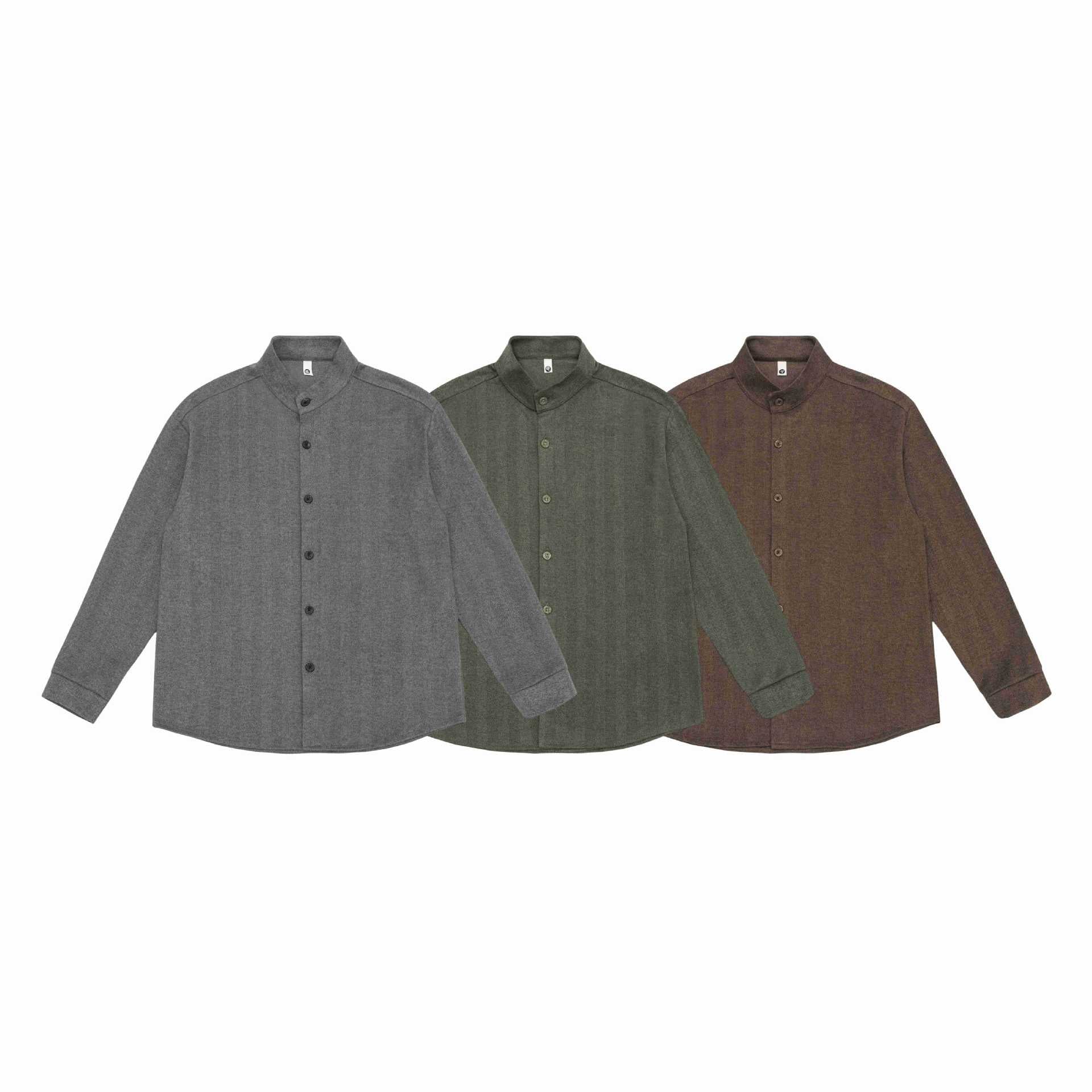 Men's shirt jacket with stand-up collar and herringbone texture Chichicherry