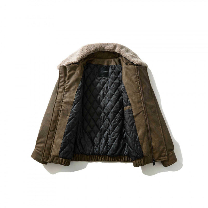 Men's short-cut pilot jacket with teddy collar, padded lining, and elastic hem Chichicherry