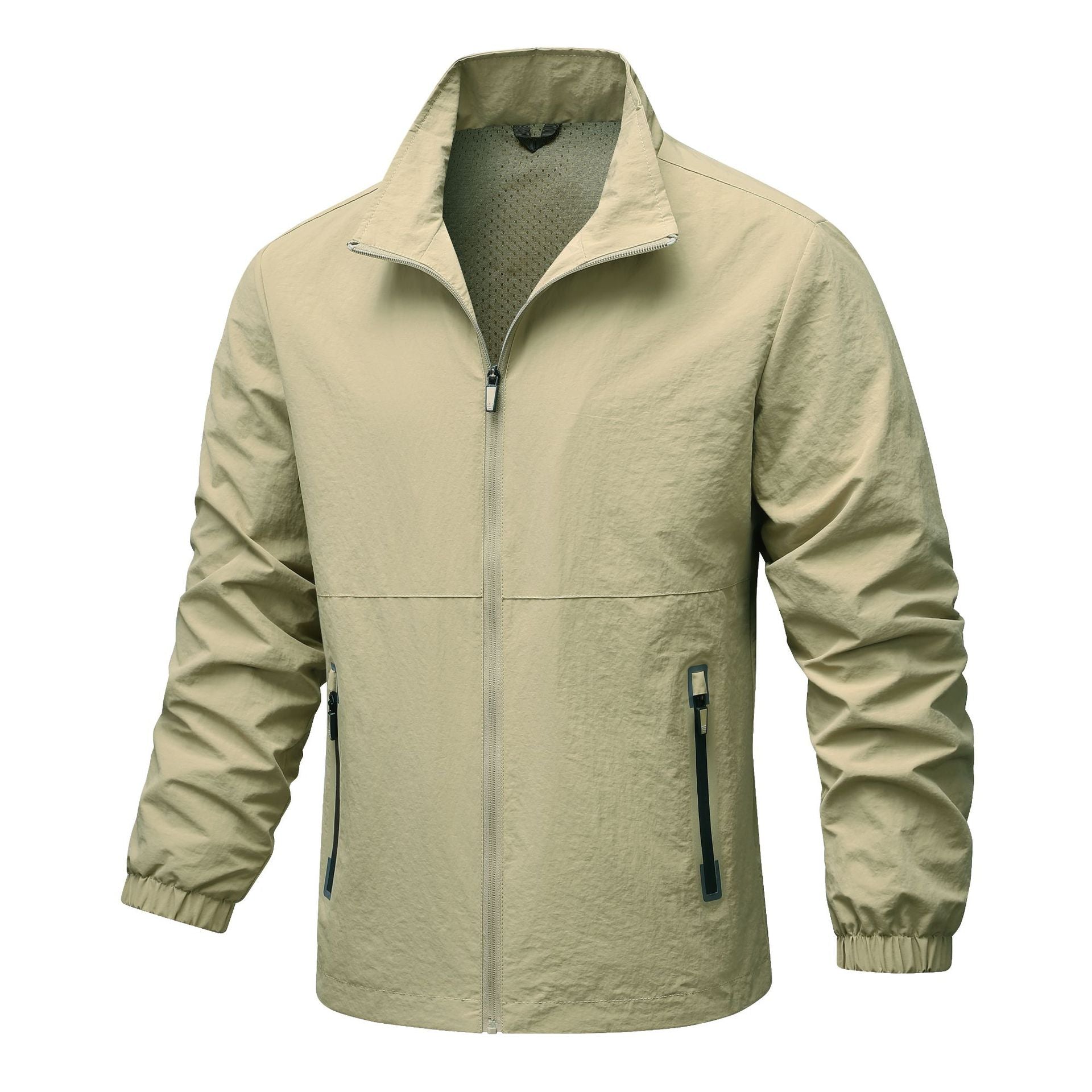Men's lightweight technical windbreaker with mesh lining, high stand-up collar and zippered pockets Chichicherry