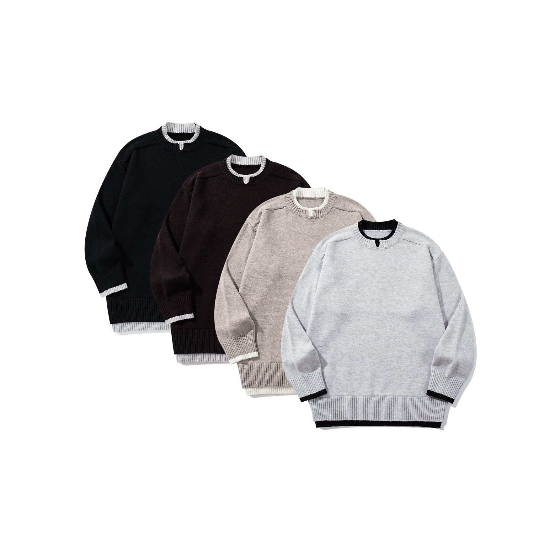 Ladies Oversize Knit Sweater with Contrasting Ribbed Collar and Extended Hem Chichicherry
