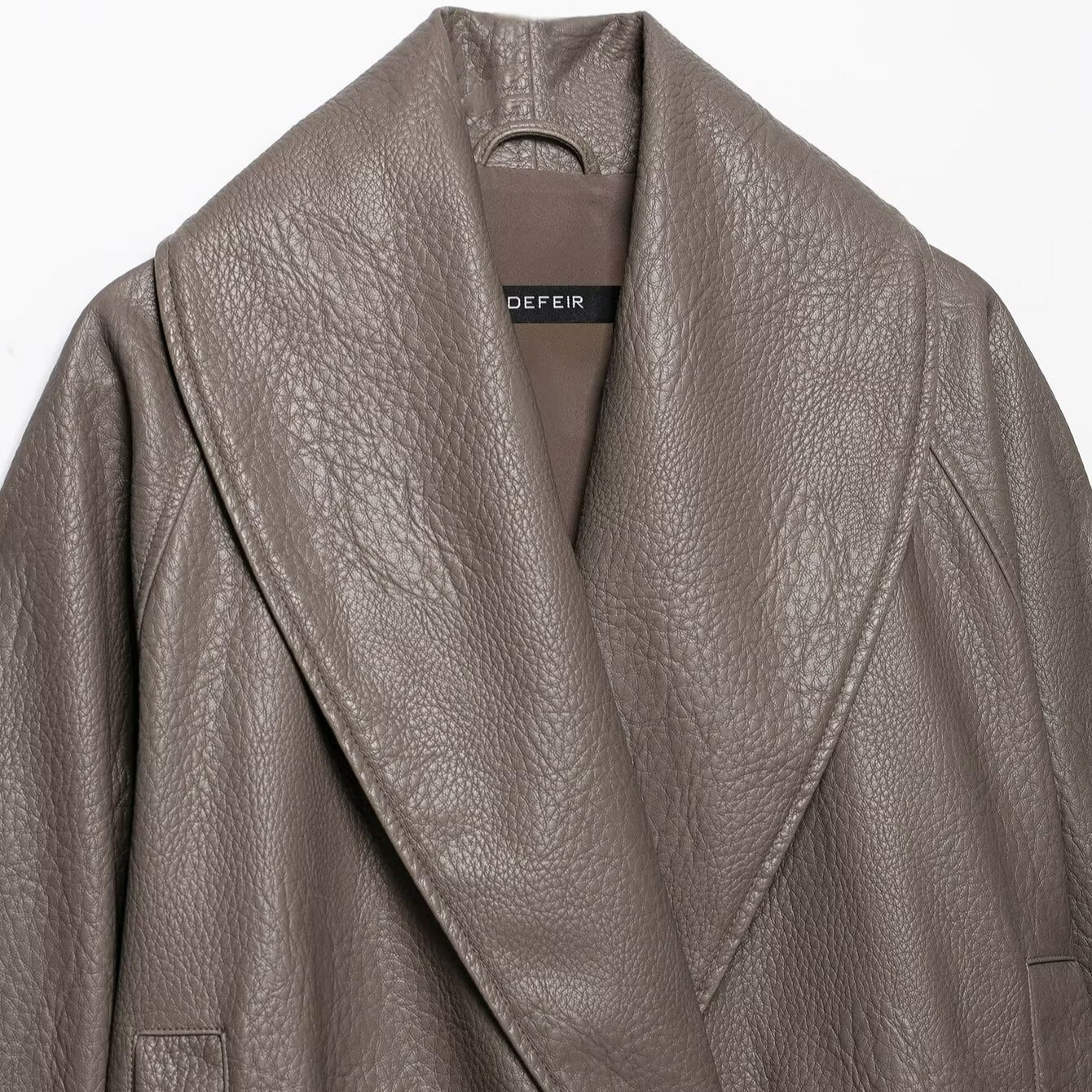 Women's Short Tailored Leather-Look Jacket with Oversized Shawl Collar and Gathered Hem Chichicherry