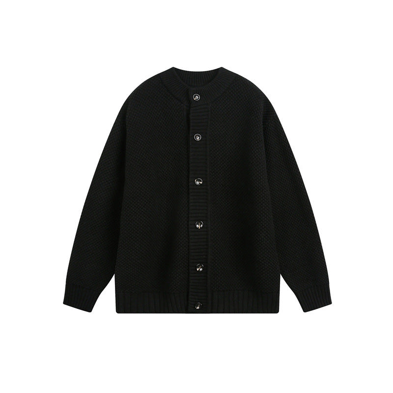 Women's Structured Oversized Knit Cardigan with Round Neck and Full Button Placket Chichicherry