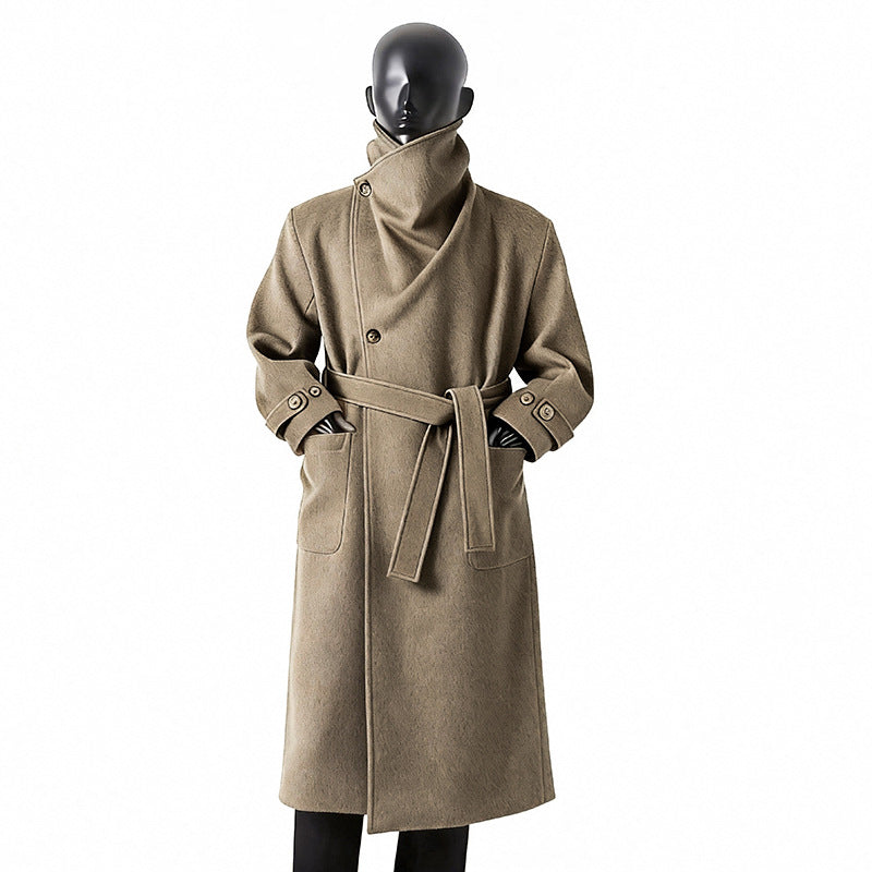 Ladies Elegant long wool mix cocoon coat with overlapping shawl collar and patch pockets Chichicherry