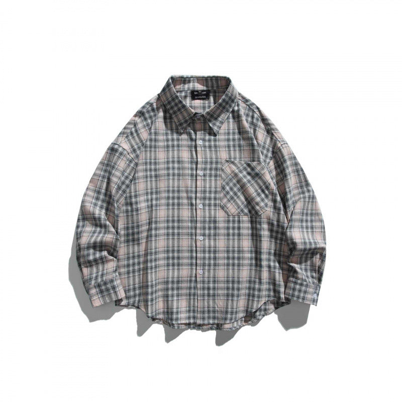 Unisex Oversize Check Shirt Jacket in Boxy Cut with Chest Pocket and Rounded Hem Chichicherry