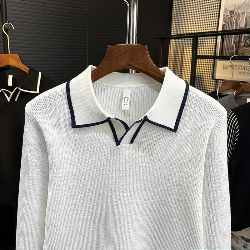 Herren Feinstrick-Polo-Pullover mit Kontrastpaspel und Hemdkragen Chichicherry