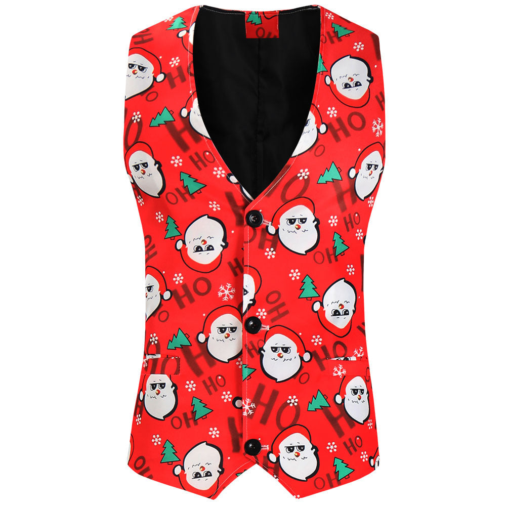 Men's Christmas Suit Set with Patterned Jacket, Vest, and Pants Chichicherry