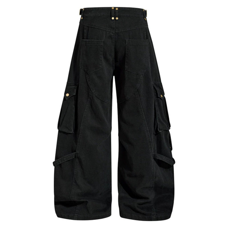 Women wide cargo culotte pants with adjustable straps, large flap pockets, and balloon silhouette Chichicherry