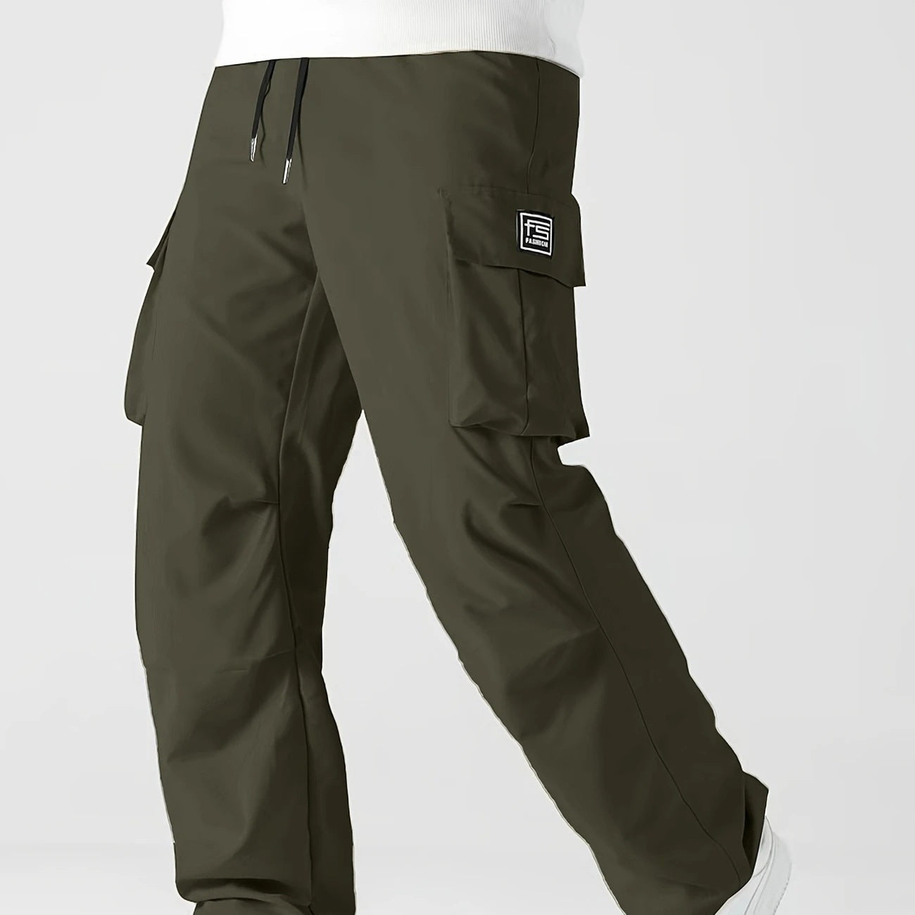 Men's Relaxed Cargo Pants with drawstring waistband, large flap utility pockets and straight leg Chichicherry