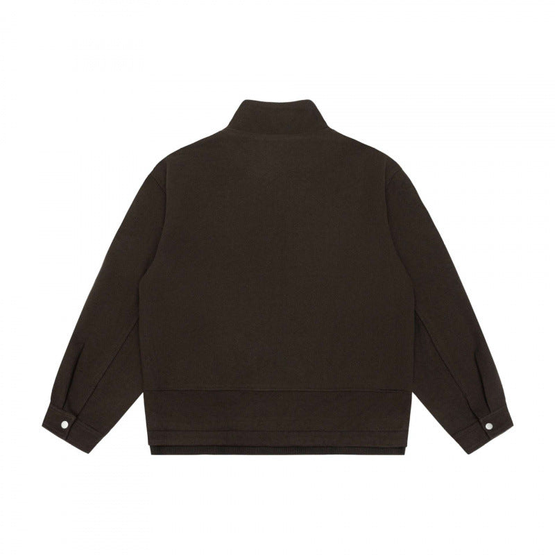 Men's short-cut boxy blouson made of wool blend with stand-up collar, metal zipper and concealed side pockets Chichicherry