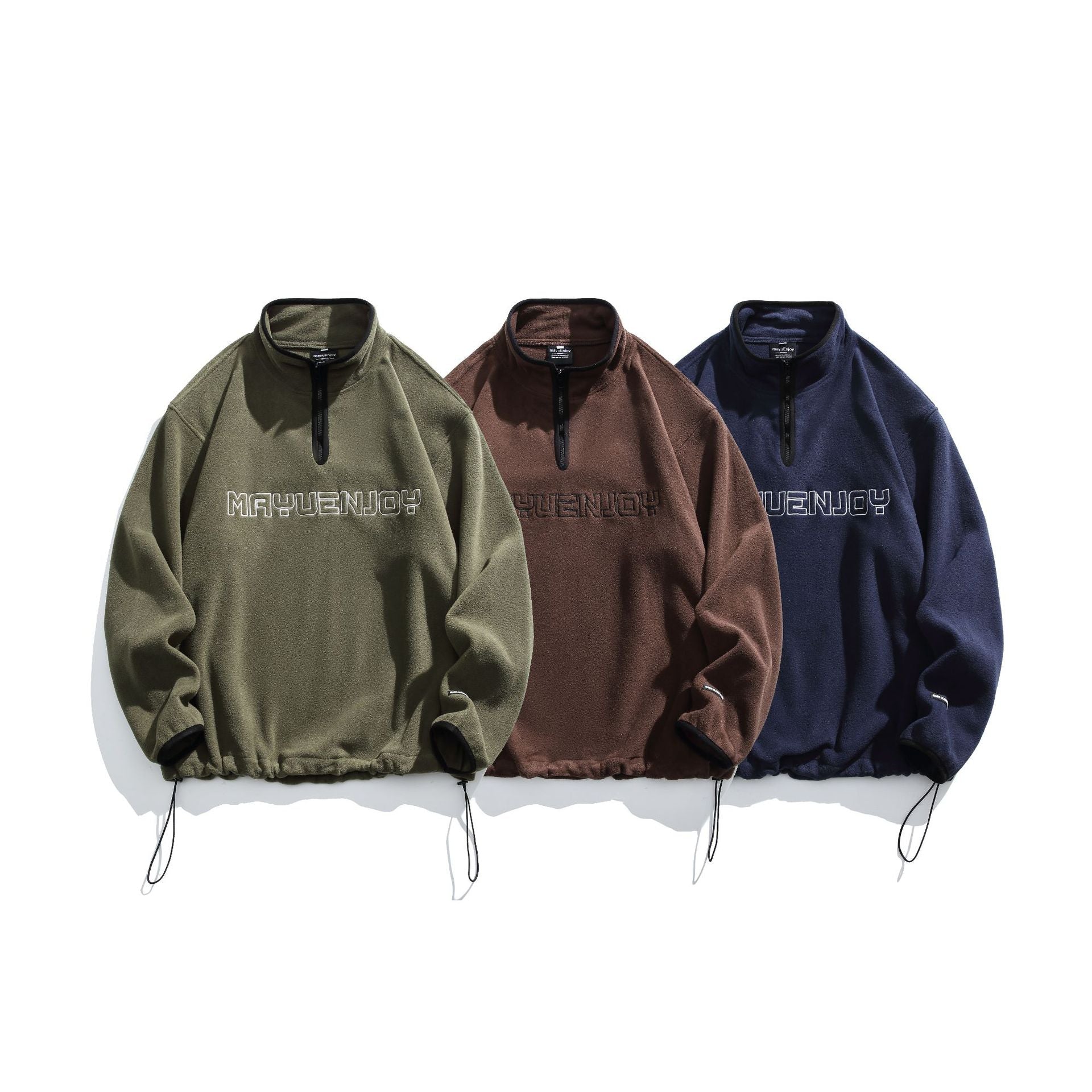 Unisex Fleece-Half-Zip Pullover with Stand-up Collar, Drawstring Hem and Logo Embroidery Chichicherry