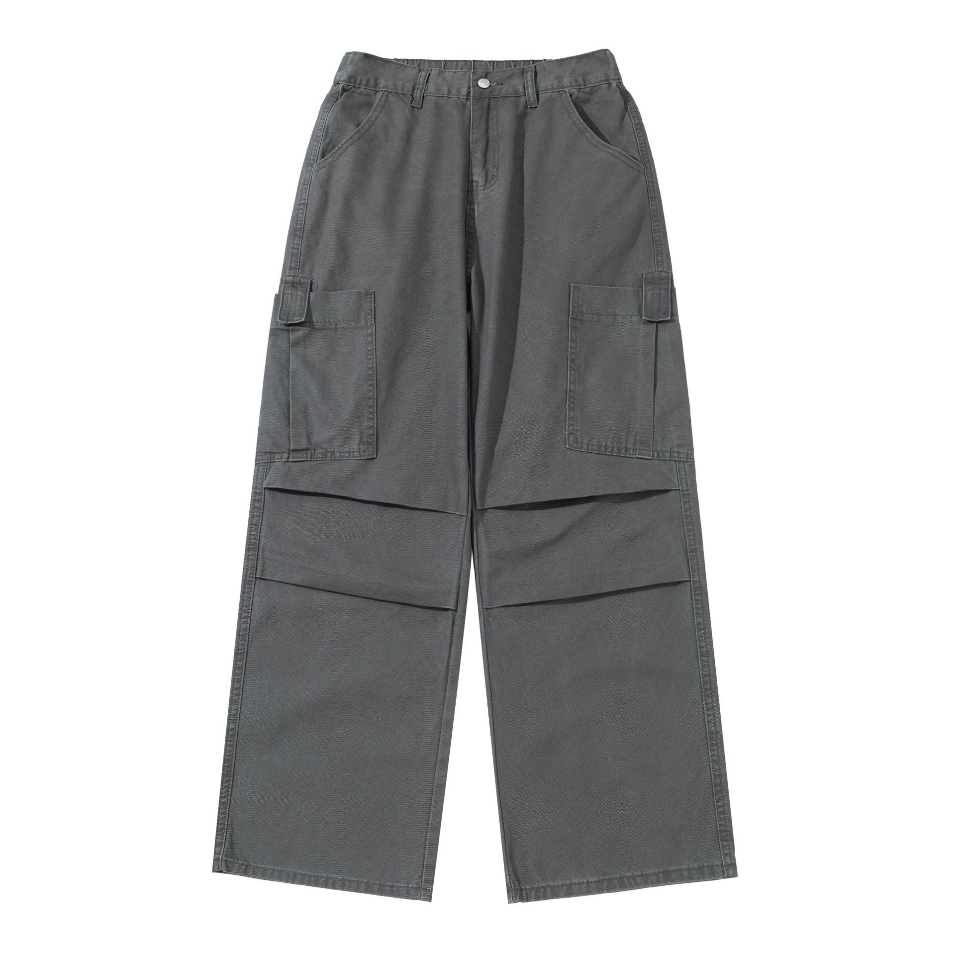 Women's Wide High-Waist Cargo Pants with Applied Pockets and Reinforced Knee Areas Chichicherry