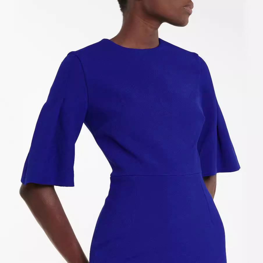 Women's figure-hugging midi dress with trumpet sleeves and round neckline Chichicherry