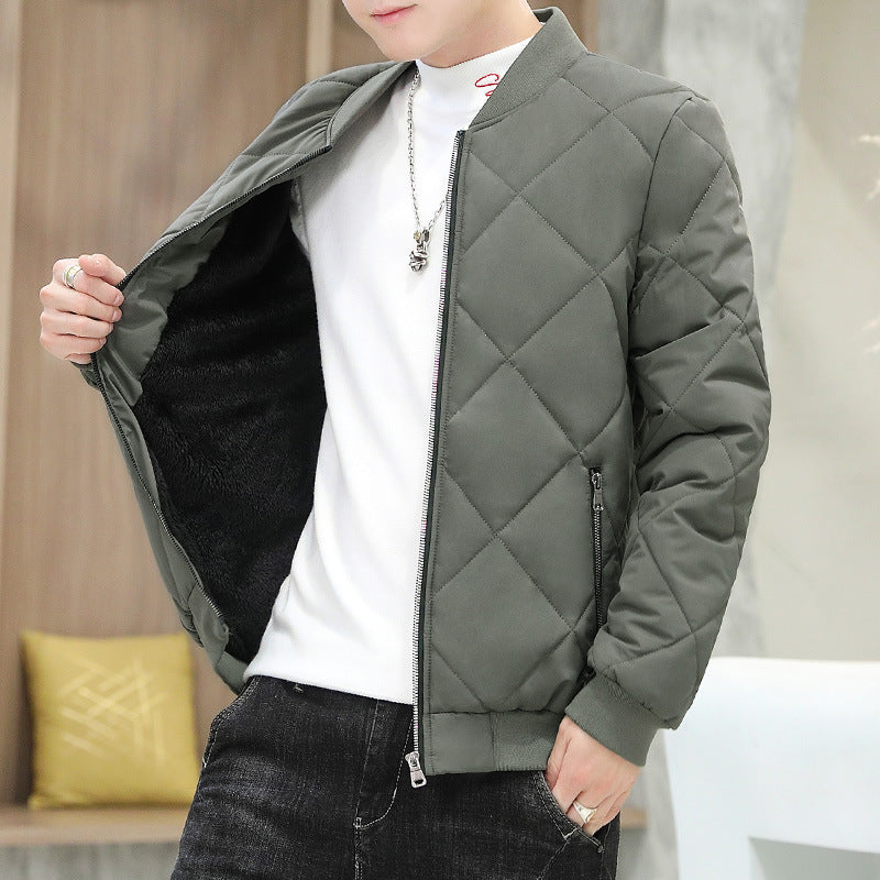 Men's ultralight quilted bomber jacket with diamond quilted pattern, zipper, and ribbed finish Chichicherry