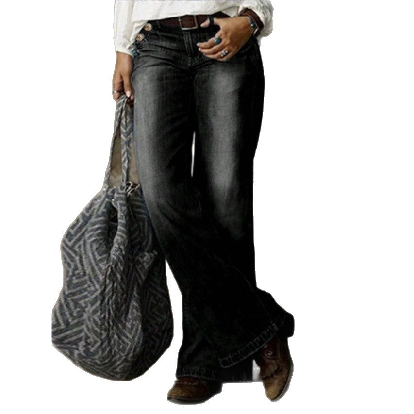 Women's Wide Vintage Jeans with High Waist and Used Wash Chichicherry