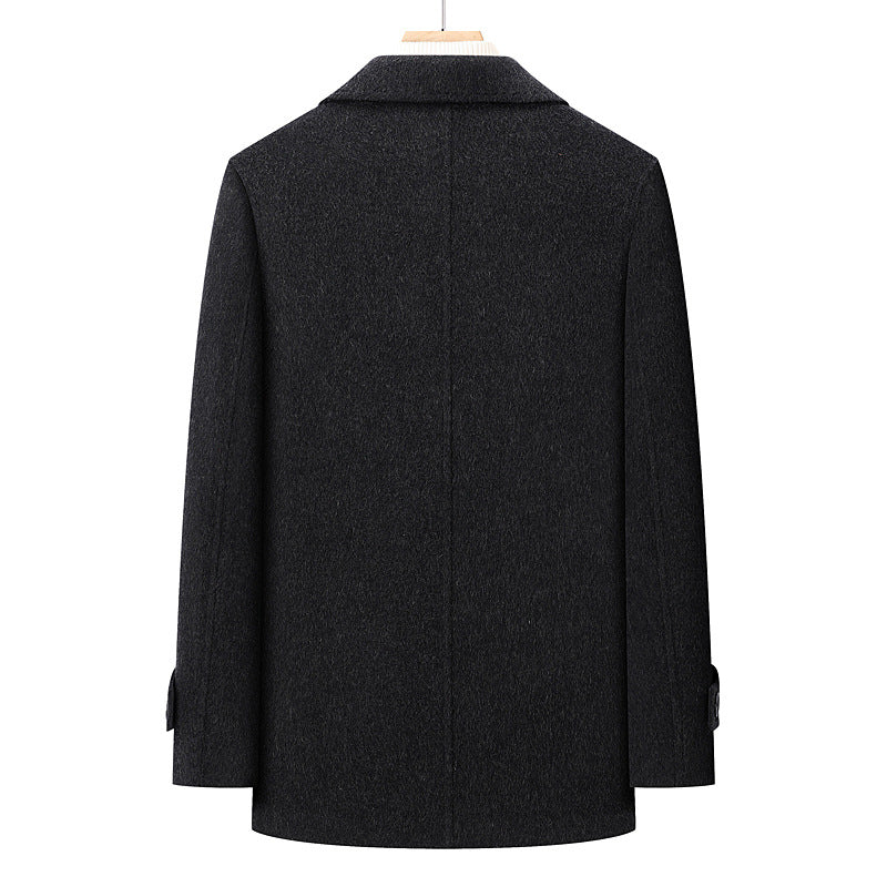 Men's Double-Breasted Wool Blend Short Coat with Lapel Collar Chichicherry