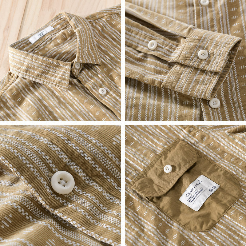 Men's Loose Ethno Stripe Shirt in Cotton Blend with Contrasting Breast Pocket Chichicherry