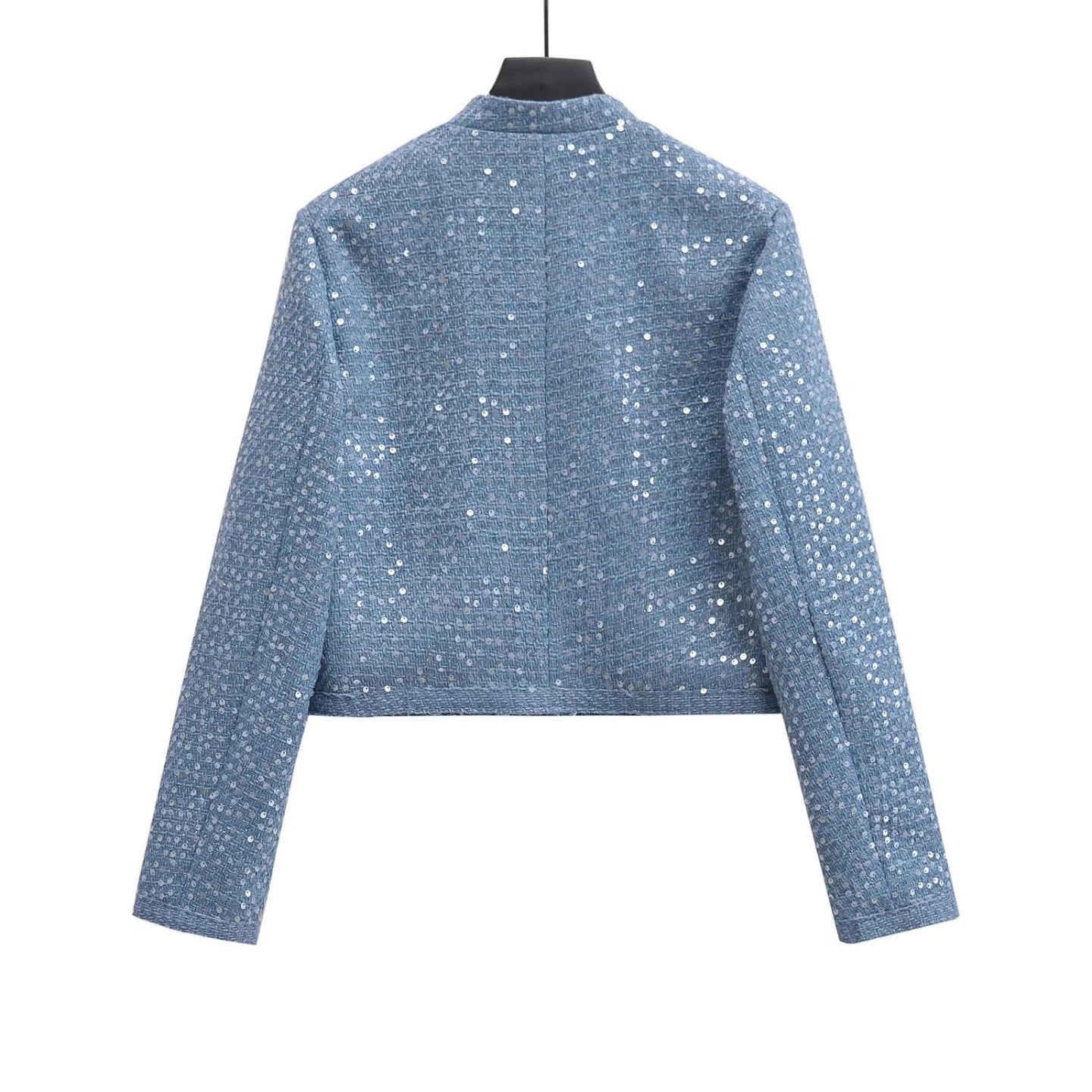 Women's Short Blazer Made of Boucle Tweed with Sequins and Flap Pockets Chichicherry