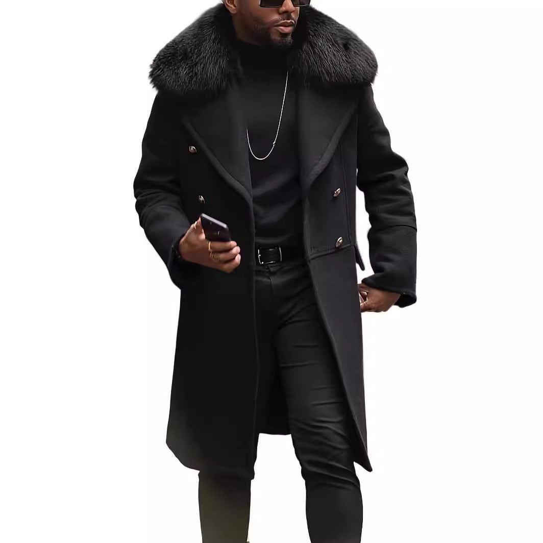Men's Long Double-Breasted Coat with Voluminous Teddy Collar and Elegant Metal Buttons Chichicherry