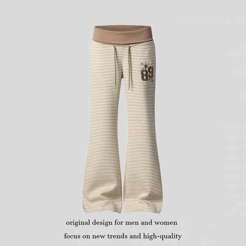 Ladies Wide Flared Lounge Pants with High Comfort Waistband, Drawstring and Fine Stripe Structure Chichicherry
