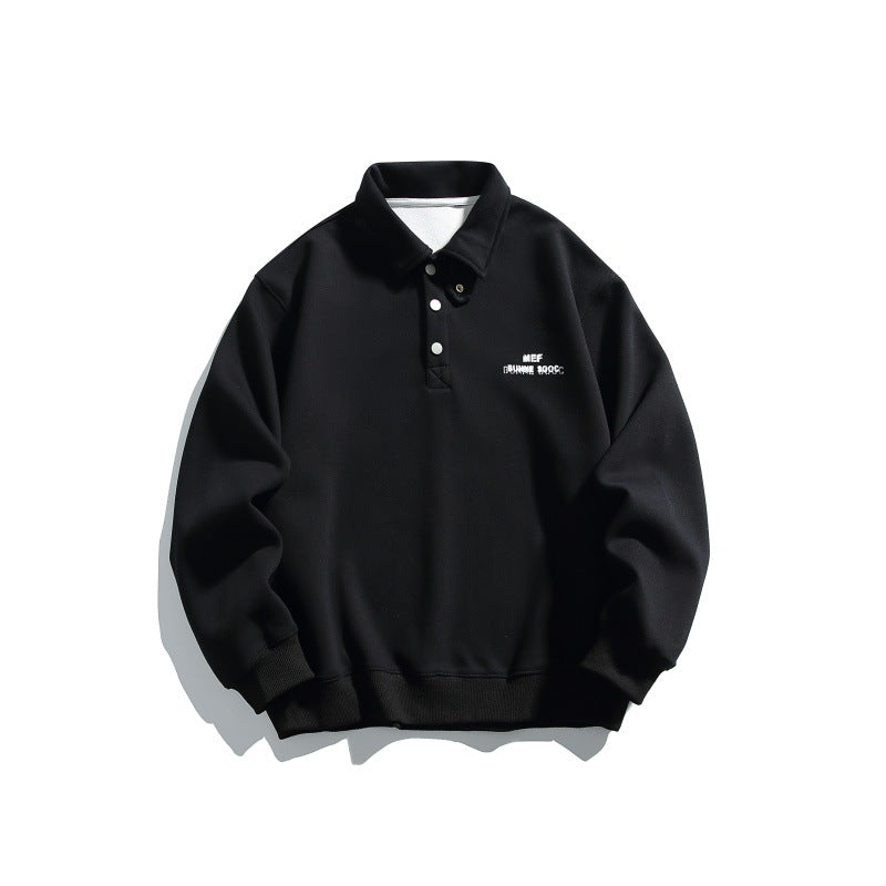 Unisex Casual Polo Sweatshirt with short snap closure and ribbed hem