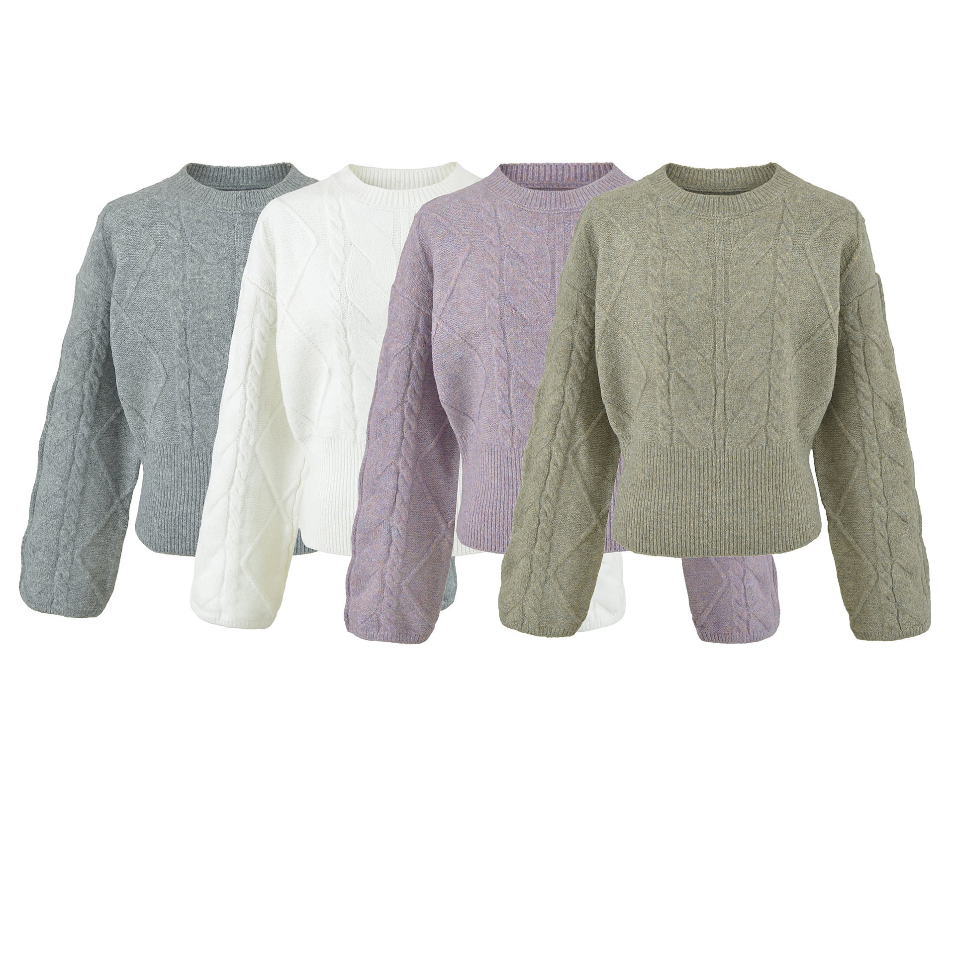 Women's Short Cable Knit Sweater with Fitted Ribbed Cuffs Chichicherry