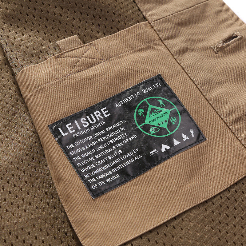 Men's Sleeveless Utility Vest with Button Closure, Large Patch Front Pockets, and Lightweight Mesh Lining Chichicherry