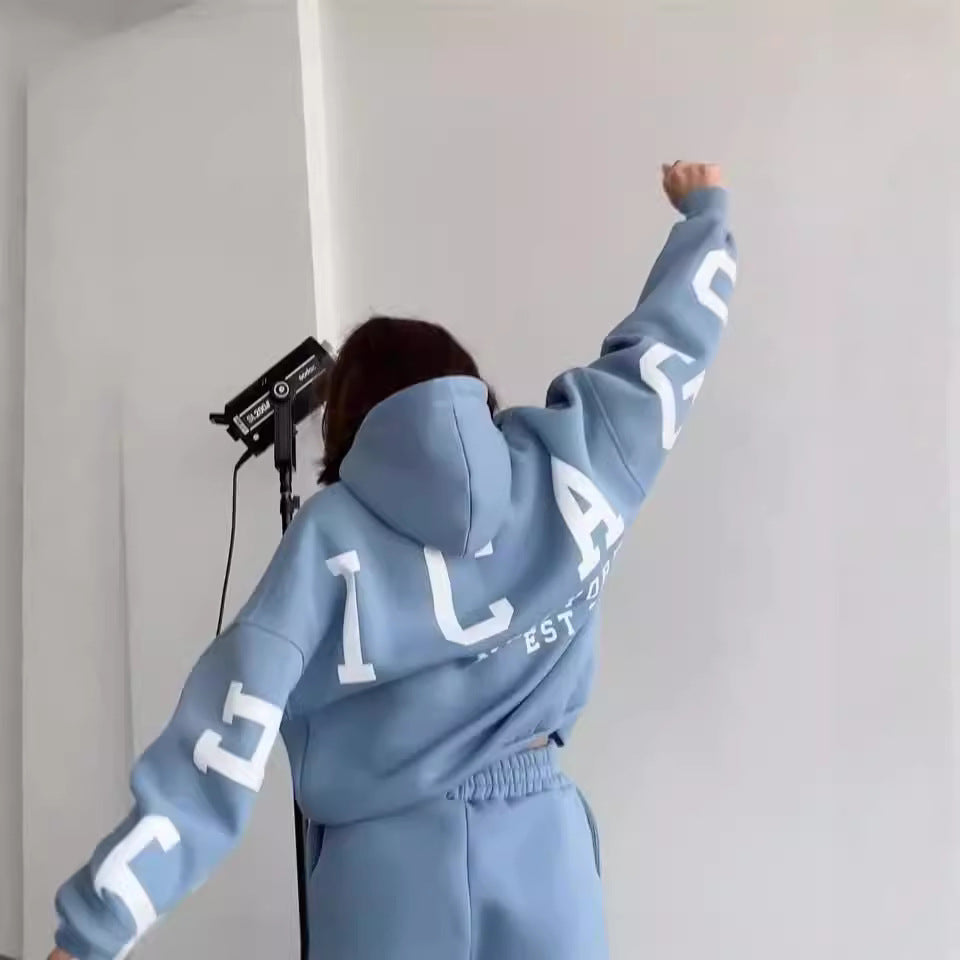 Damen Oversized Kapuzenpullover mit großflächigem Blockprint Chichicherry