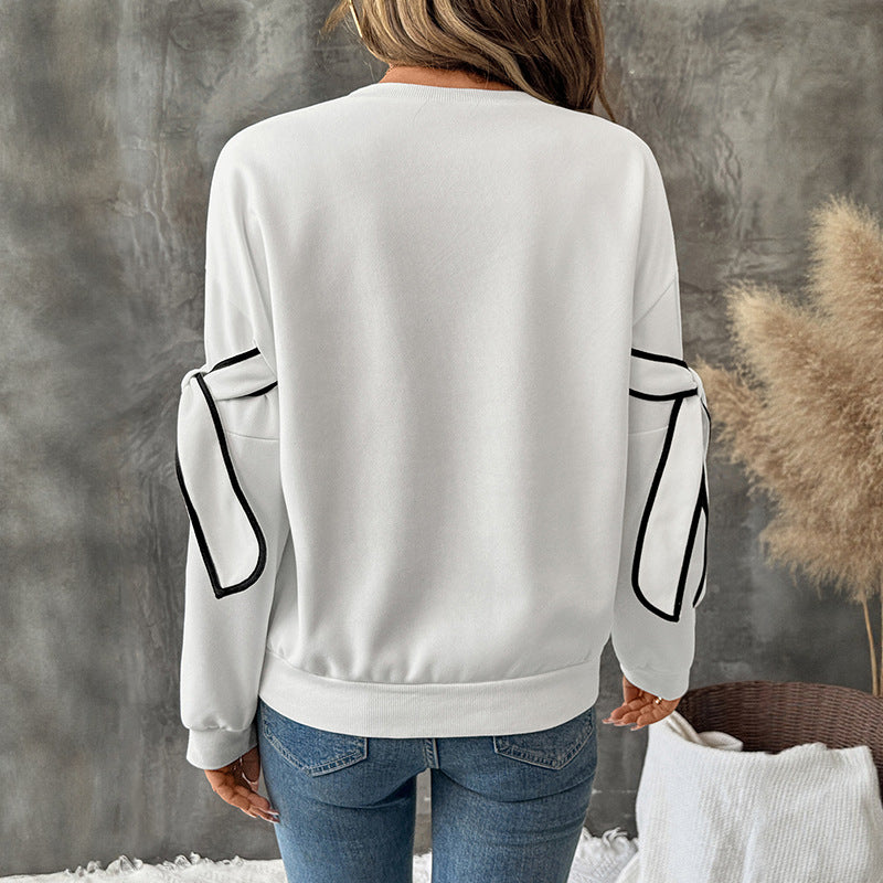 Women's Oversize Sweatshirt with Bow Sleeves and Contrast Piping Chichicherry