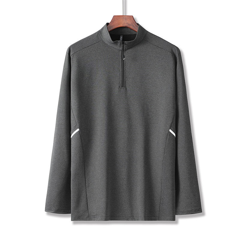 Men's Lightweight Sporty Long Sleeve Polo Shirt with Short Zipper and Stand-Up Collar Chichicherry