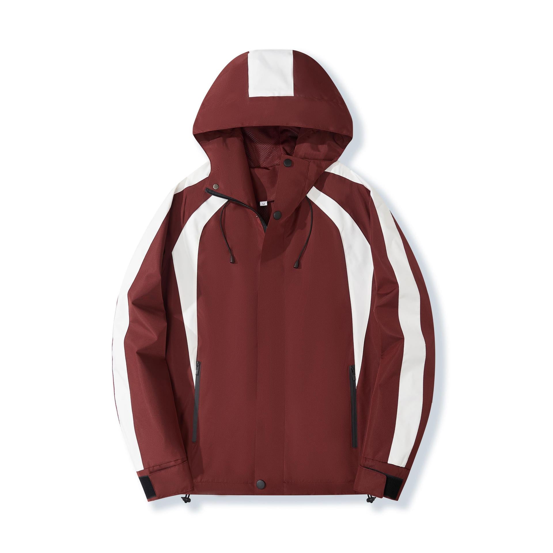 Women Lightweight Hooded Rain Jacket with Contrast Stripes and Mesh Lining Chichicherry