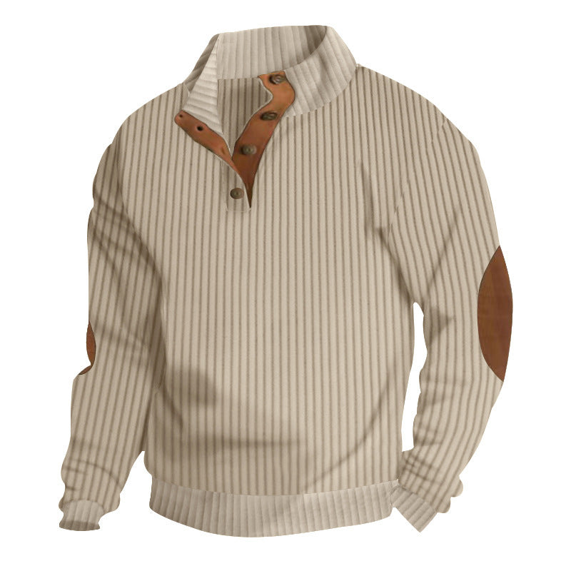 Men's chunky knit turtleneck with cable pattern, stand-up collar and leather elbow patches Chichicherry