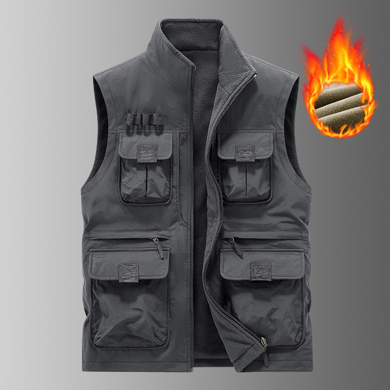 Men's Multi-functional Utility Vest with Fleece Lining & Multiple Pockets Chichicherry