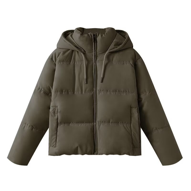 Women's short padded hooded jacket in boxy cut with full-length zipper and side pockets Chichicherry