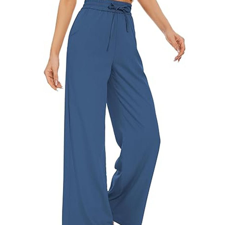Women's wide linen pants with high elastic waistband, drawstring, and side pockets Chichicherry