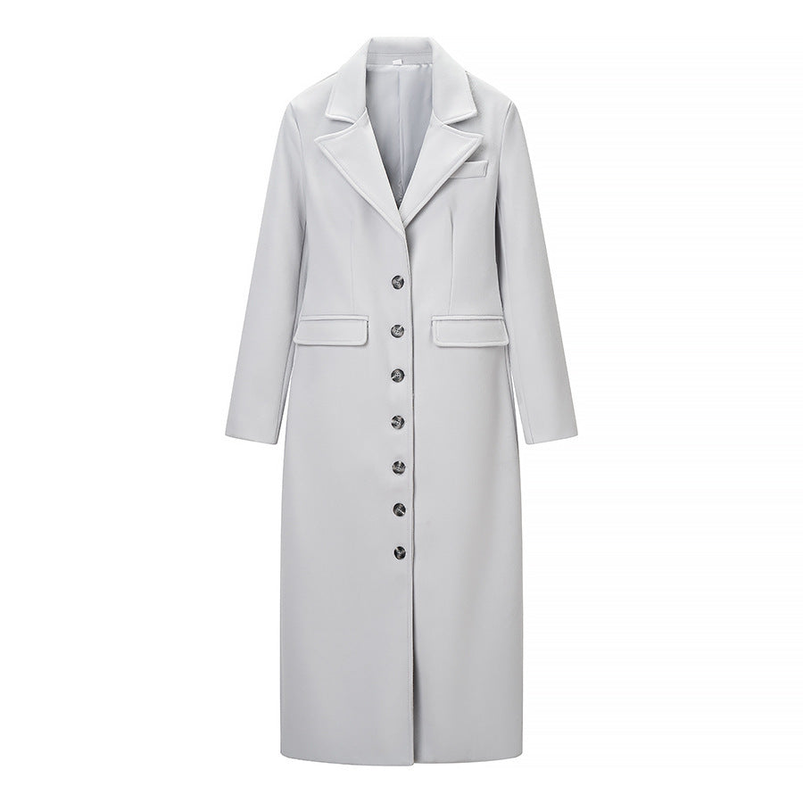 Women Longline Coat with tailored silhouette, structured lapel, and vent Chichicherry