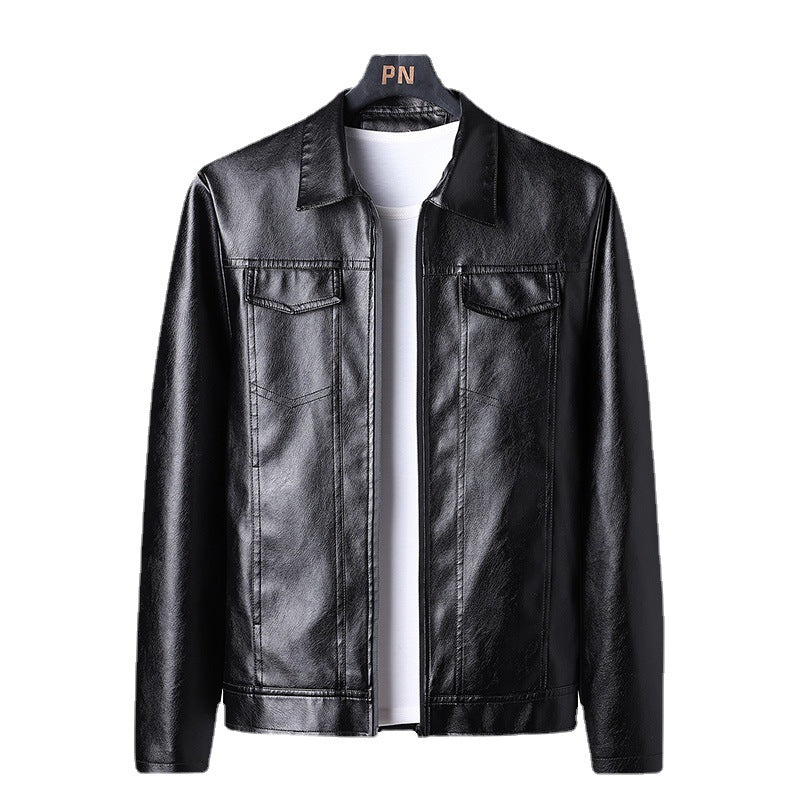 Men's Slim-Fit Faux Leather Blouson in Retro Aviator Look with Shirt Collar Chichicherry