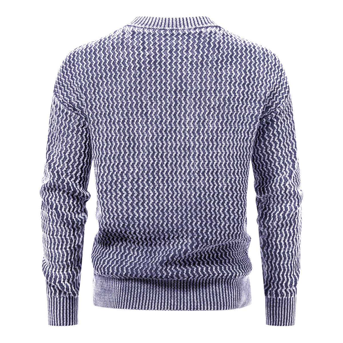 Men's Structured Fine Knit Sweater with Stand-Up Collar and Zigzag Pattern Chichicherry