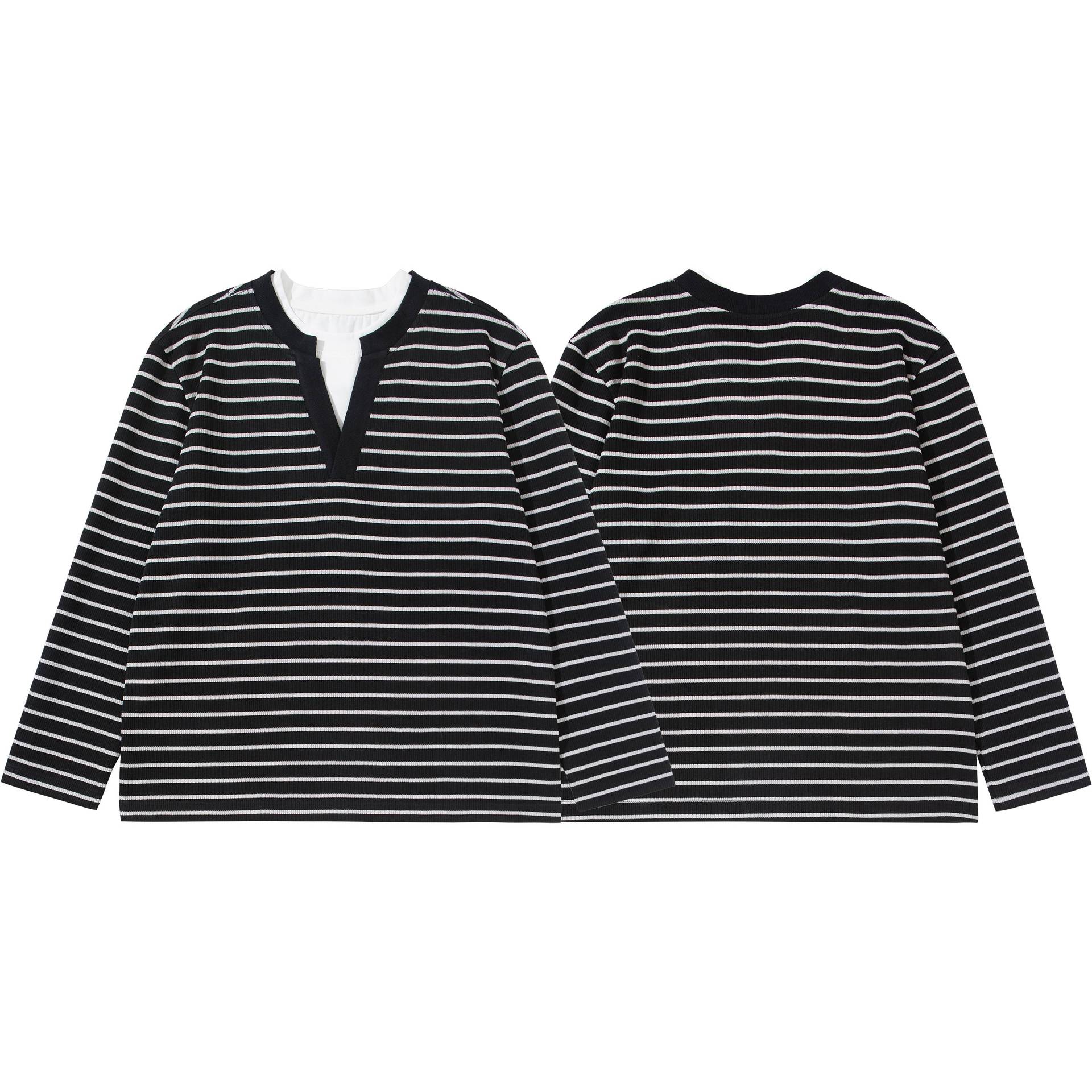 Women's Striped Knit Shirt with V-Neck and Layered Look Chichicherry