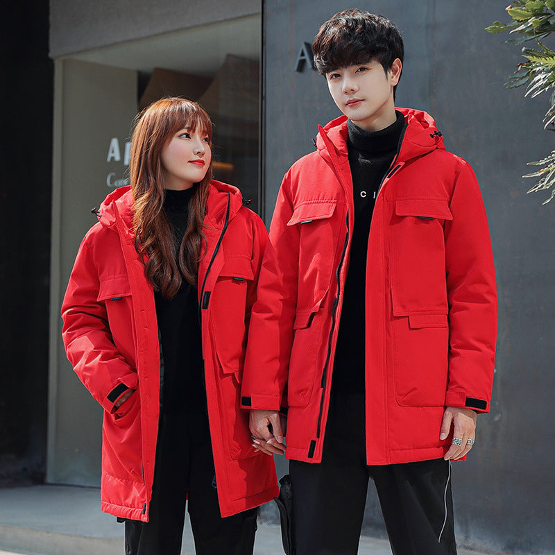 Unisex Padded Long Parka with Hood Multi-Pockets and Windproof Thermal Insulation Chichicherry