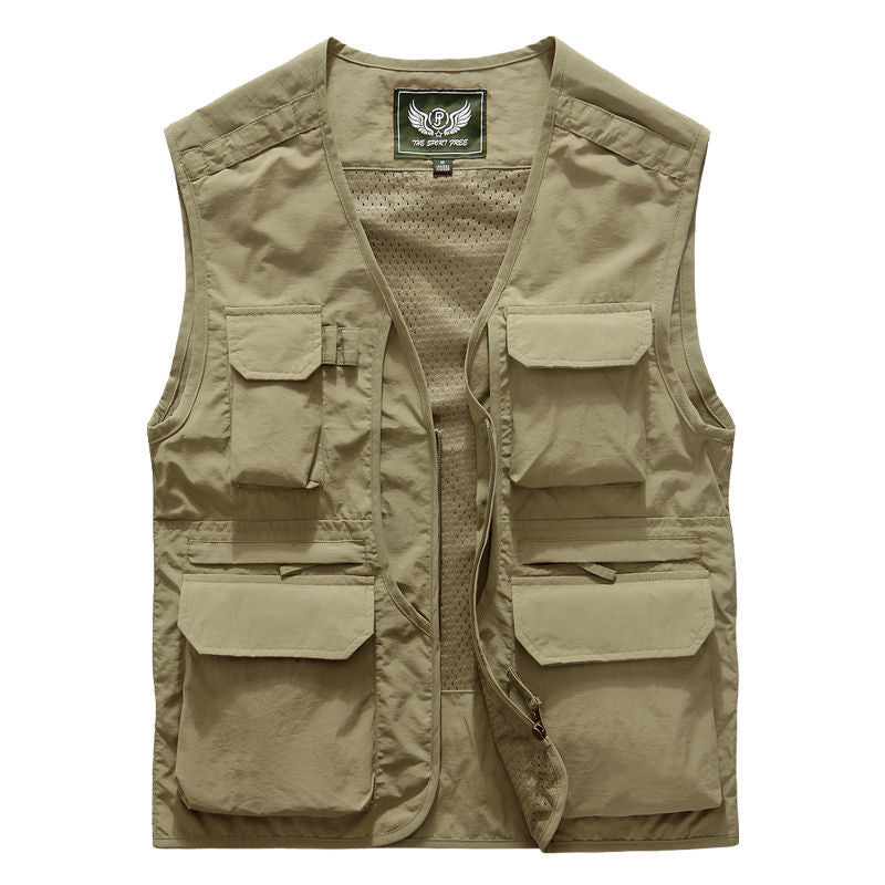 Men's Lightweight Fishing and Photography Utility Vest with Multifunctional Pockets and Breathable Cotton Blend Chichicherry