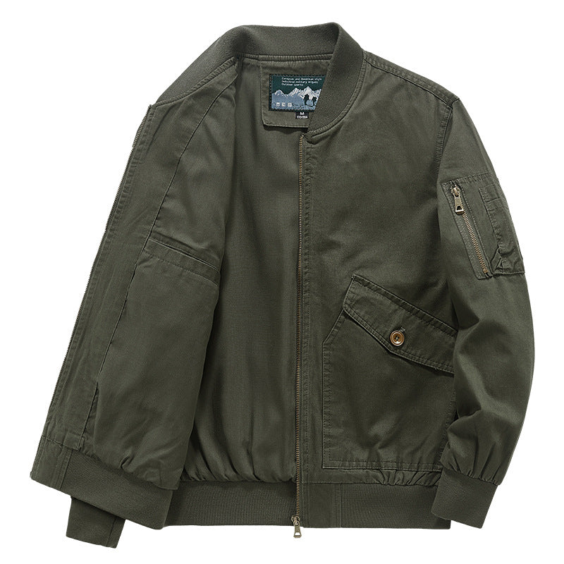 Men's lightweight canvas bomber in pilot cut with zip arm pocket and angled flap pockets Chichicherry