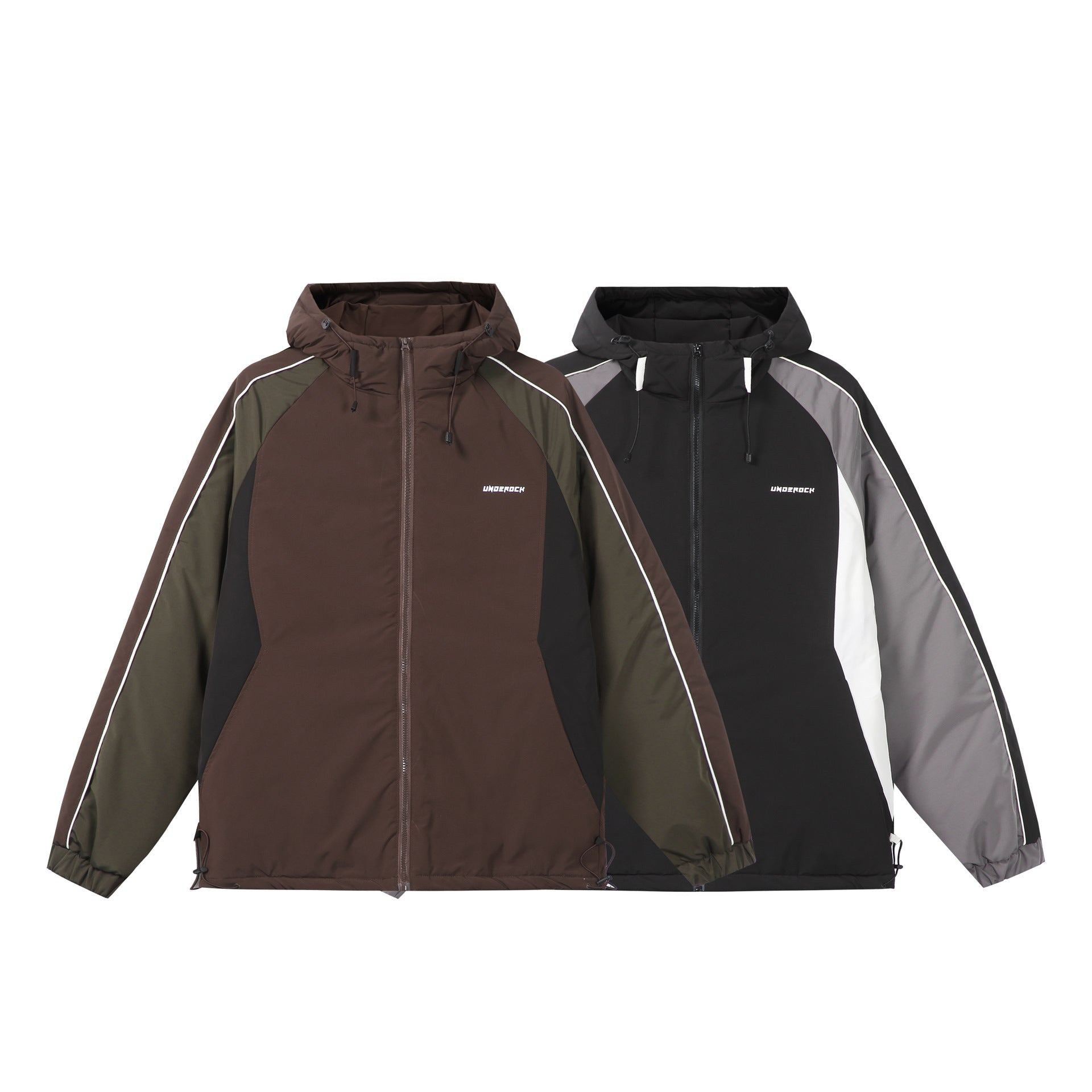 Unisex Short Cut Quilted Hooded Jacket with Reflective Piping and Drawstring Hem Chichicherry