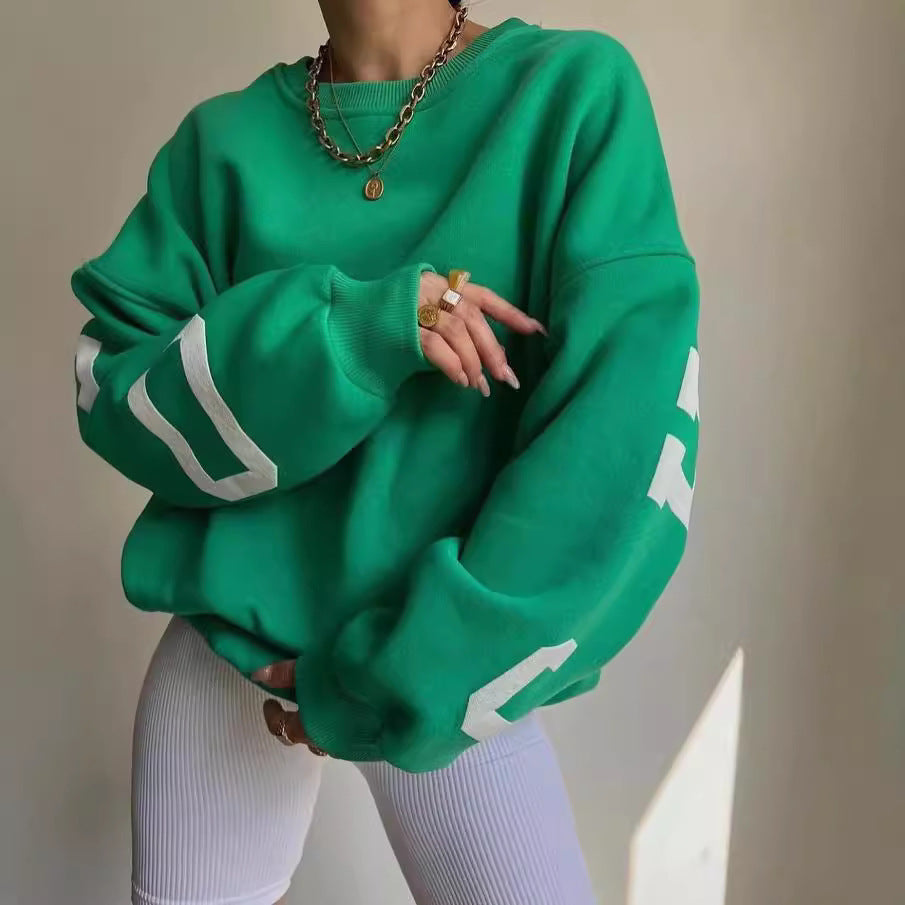 Damen Oversized Sweatshirt mit Blockprint-Ärmeln und weitem Drop-Shoulder-Schnitt Chichicherry