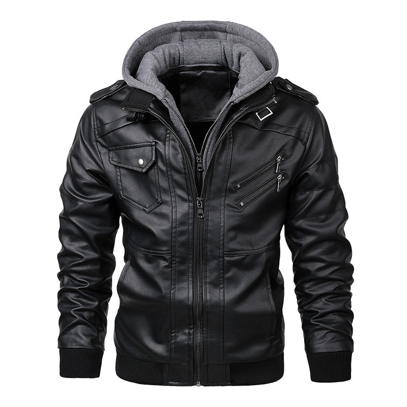 Men's pilot blouson made of synthetic leather with integrated hood insert and zipper details Chichicherry
