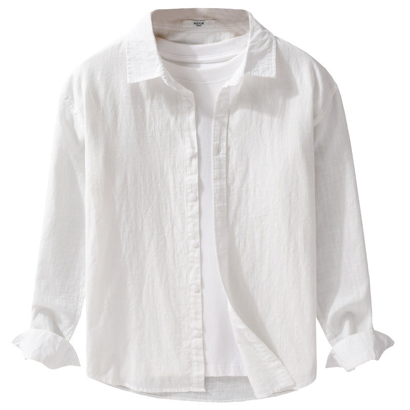Men's Lightweight Crinkle Linen Cotton Shirt in Layering Style with Kent Collar Chichicherry