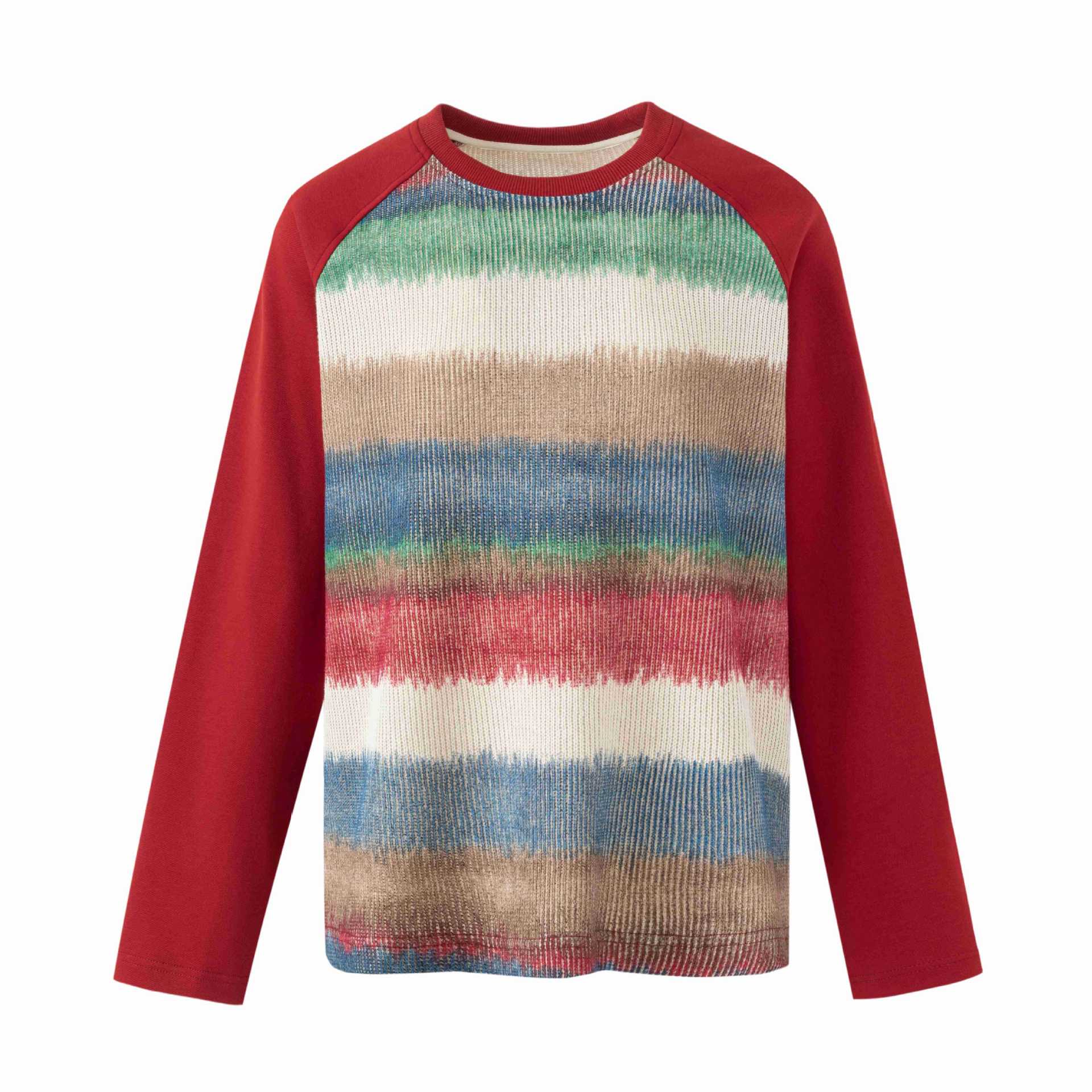 Men's round neck pullover with raglan sleeves and mottled knit front Chichicherry